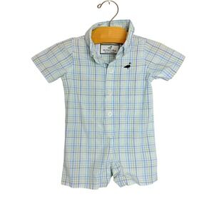 Properly Tied Blue Green Plaid Woven Romper Onepiece 0-3M